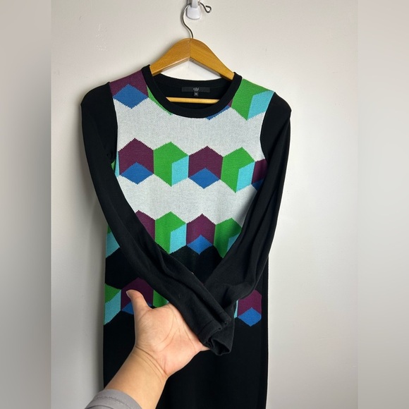 TIBI Xs Geometric Pattern Long Sleeve Sweater Dress Women Old Money Modal cotton - Picture 6 of 15